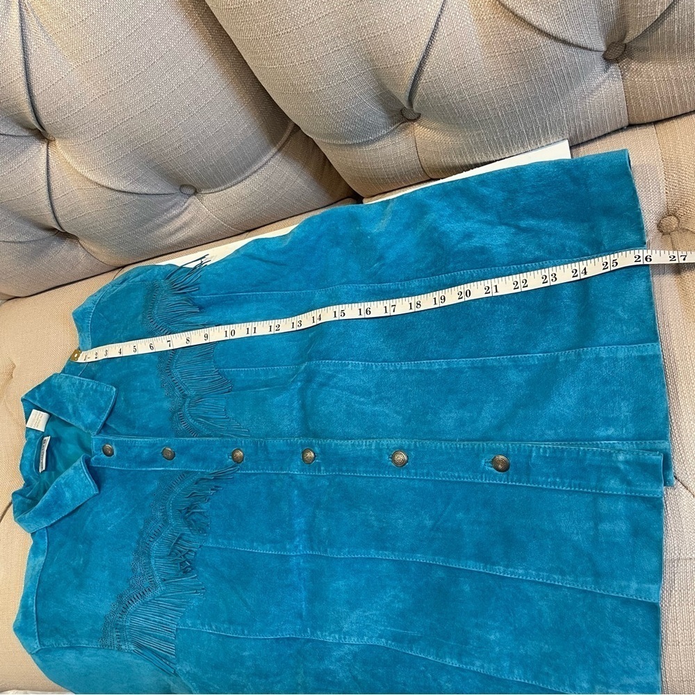 Chico's Leather Jacket Womens Medium Turquoise Western Cowgirl rodeo - Picture 9 of 10